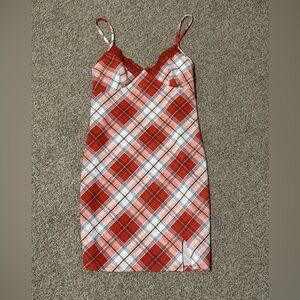 No Boundaries Red and White Plaid Slip Dress